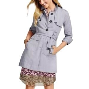 CABI Linen Blend Tanner Essential Button Up Collard Belted Trench Coat